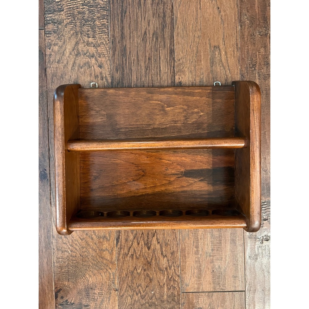Colonial Kitchen Handcrafted Pine Wood Wall Mount Spice Rack 2 Tier Dark Brown